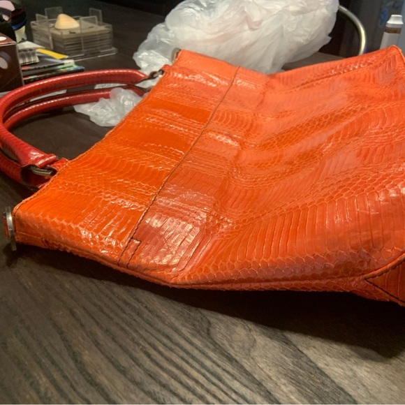 Y2k katherine kwei reptile skin bag Rare spring boho fringe orange blue spring - Picture 9 of 10